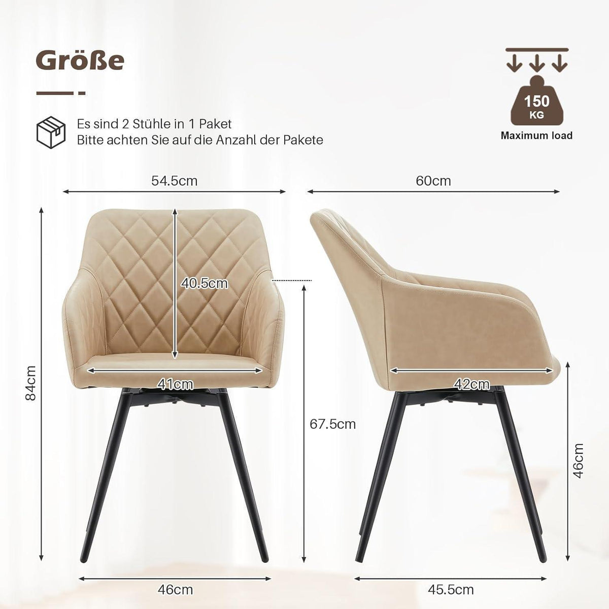 Drehbare Esszimmerstühle 4er Set, Beige in Lederoptik