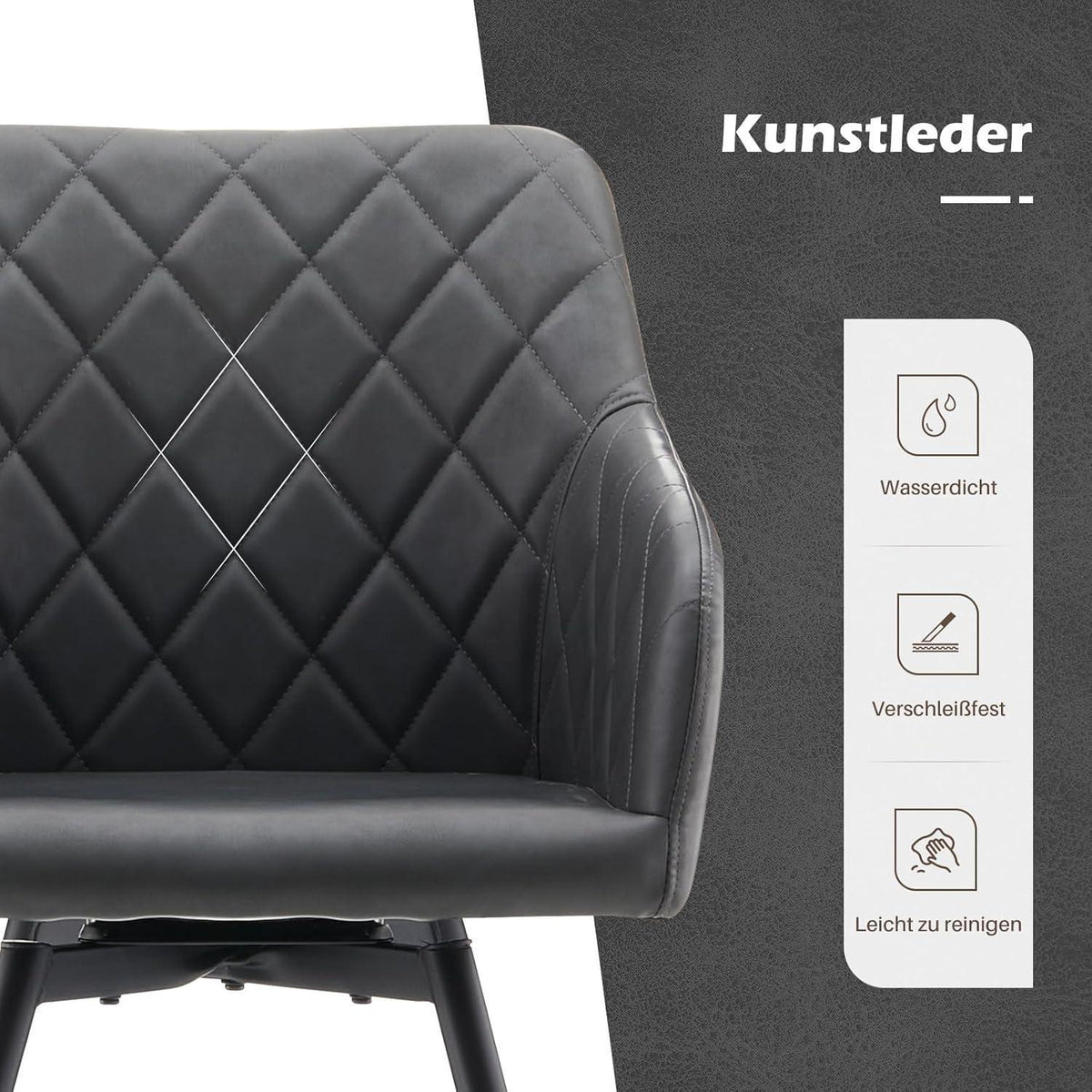 Drehbare Esszimmerstühle Set 4 – Bequeme Stühle in Lederoptik