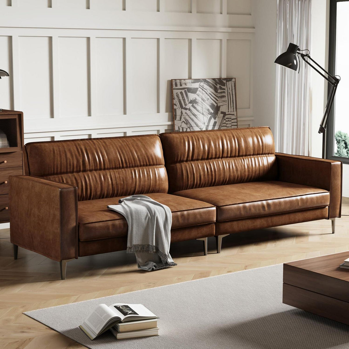 Vintage 3-Sitzer Sofa Braun – Retro Couch mit Knopfheftung & Metallfüßen
