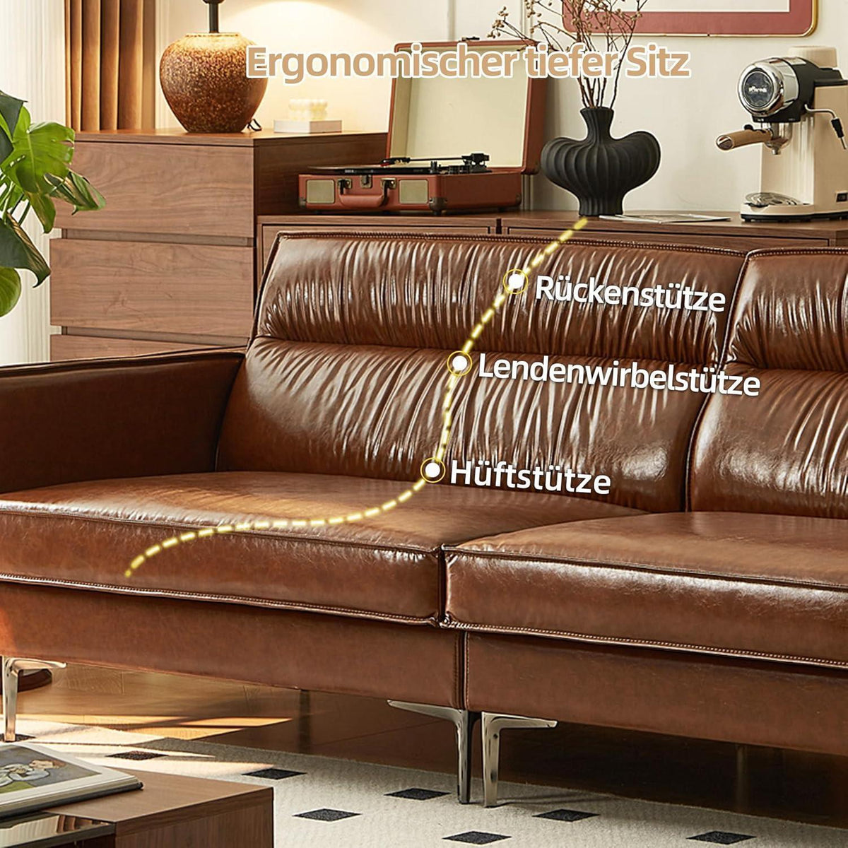 Vintage 3-Sitzer Sofa Braun – Retro Couch mit Knopfheftung & Metallfüßen