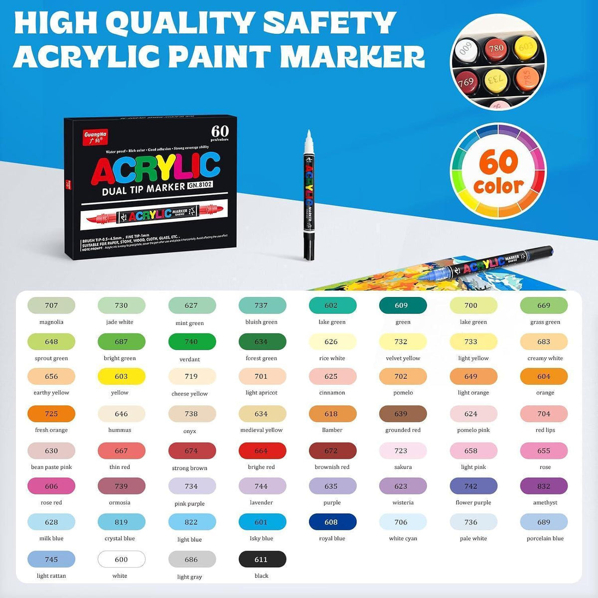 Acrylmarker Set 60er - Wasserdicht & Doppelspitze