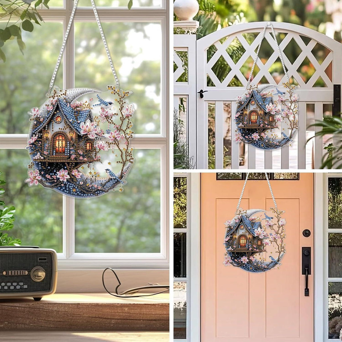 Diamant Painting Anhänger Haus auf dem Mond – DIY Set für Fenster