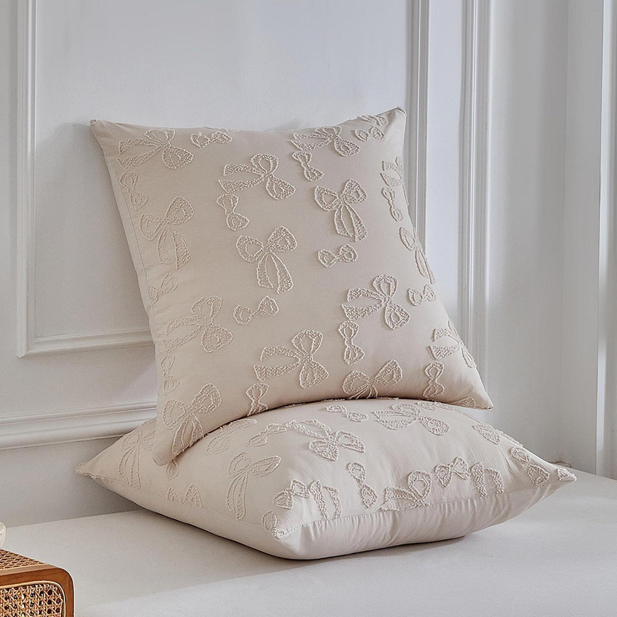Getuftete Bettwäsche 135x200 Beige – 4-teilig mit Schleifenmuster