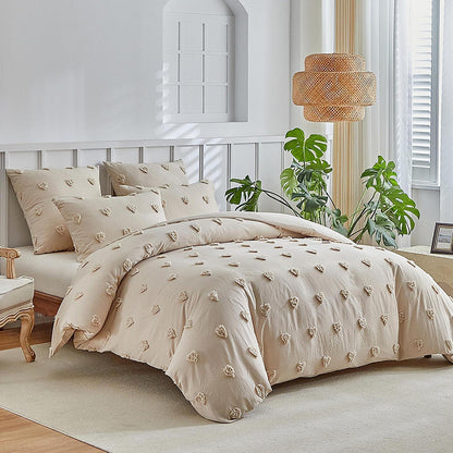 Getuftete Bettwäsche 135x200 Beige mit Herzmuster 4-teilig
