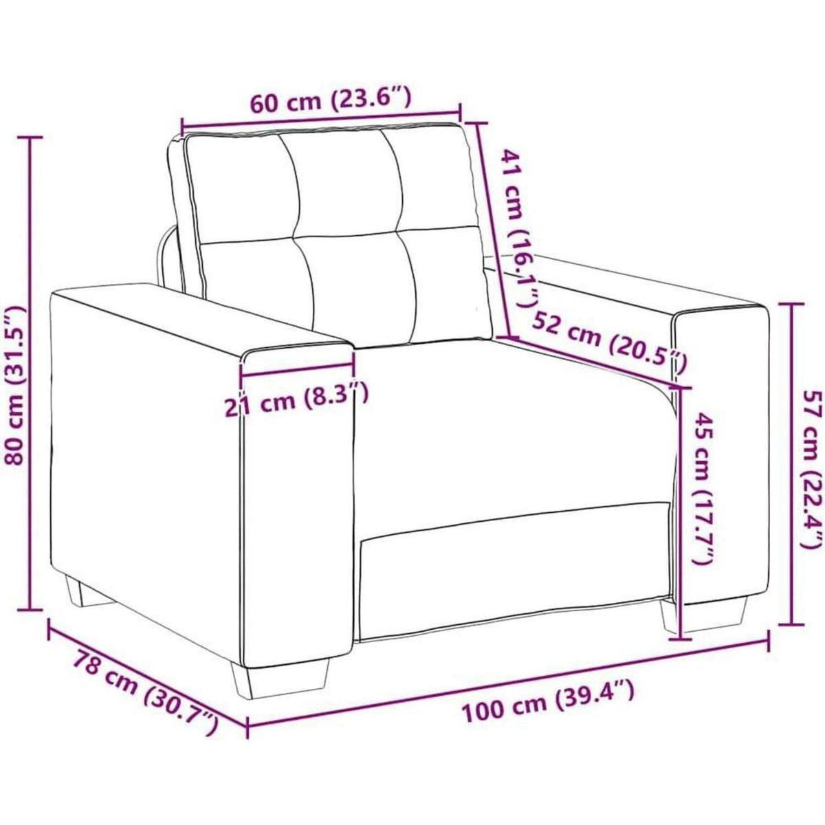 Getufteter Samt Sessel Creme - Kleiner Wohnzimmer Couch 60cm