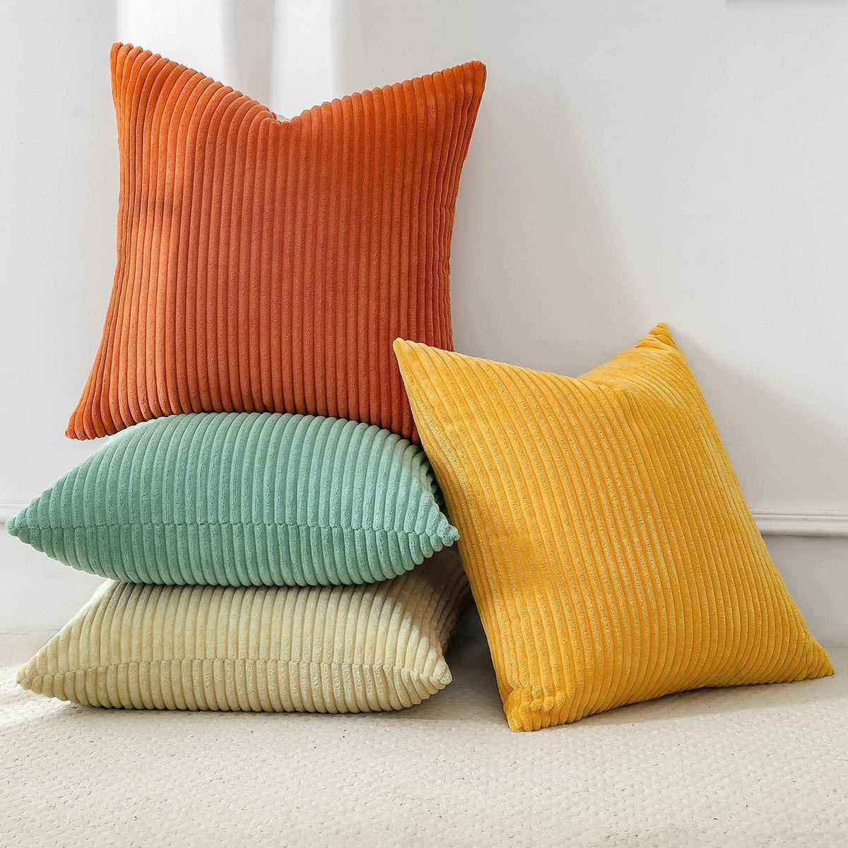 Cord Kissenbezüge 4er Set – 40x40 cm, Orange, Teal, Beige