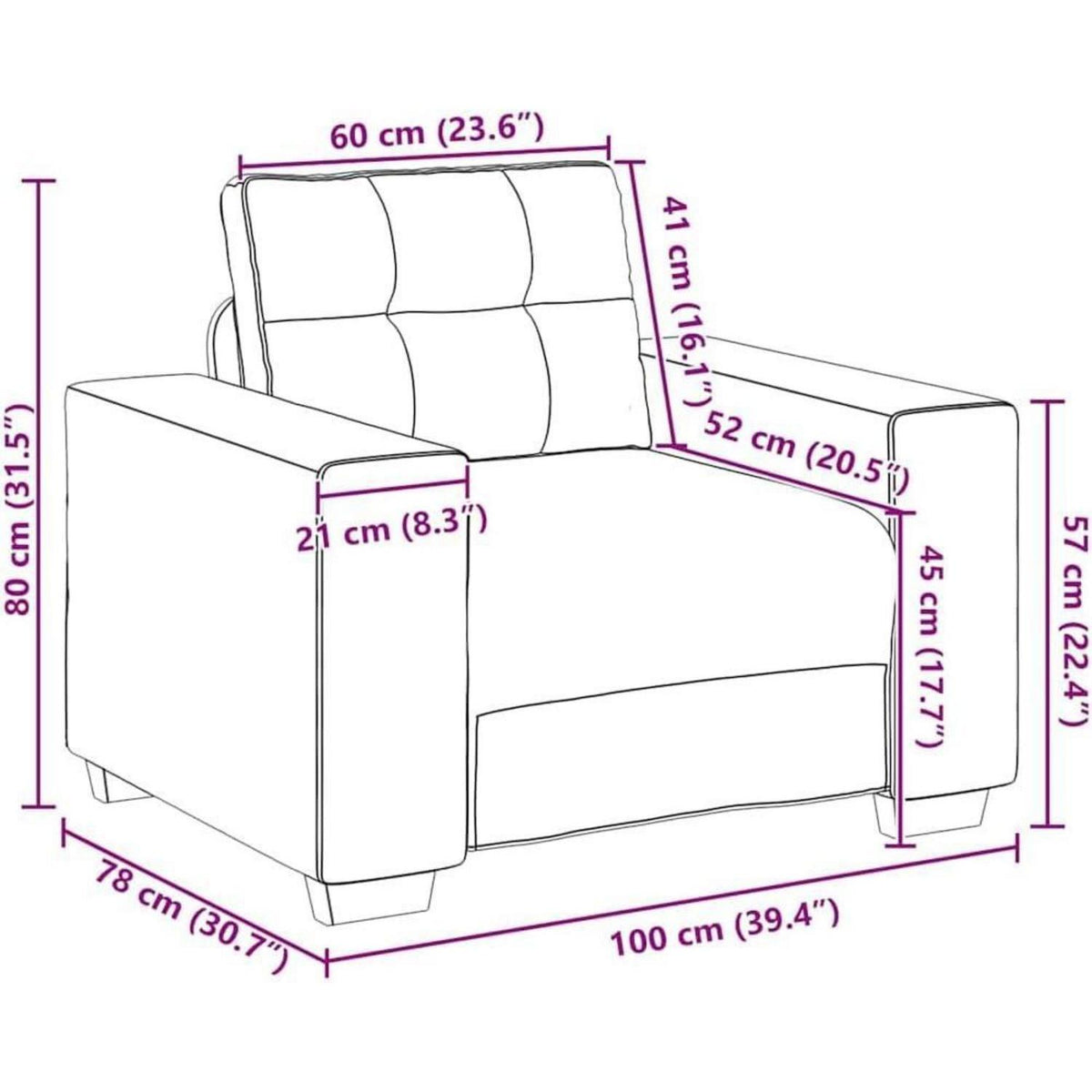 Samt Sessel Schwarz 60cm - Modernes Polstersofa für Wohnzimmer