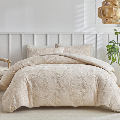 Bettwäsche-Set 135x200 cm, Beige Blattmuster, 4-teilig