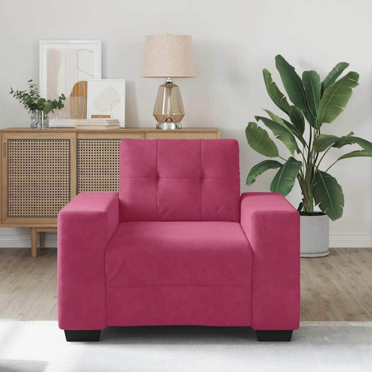Weinroter Samt Sessel mit Kissen – 60 cm Wohnzimmer Sofa