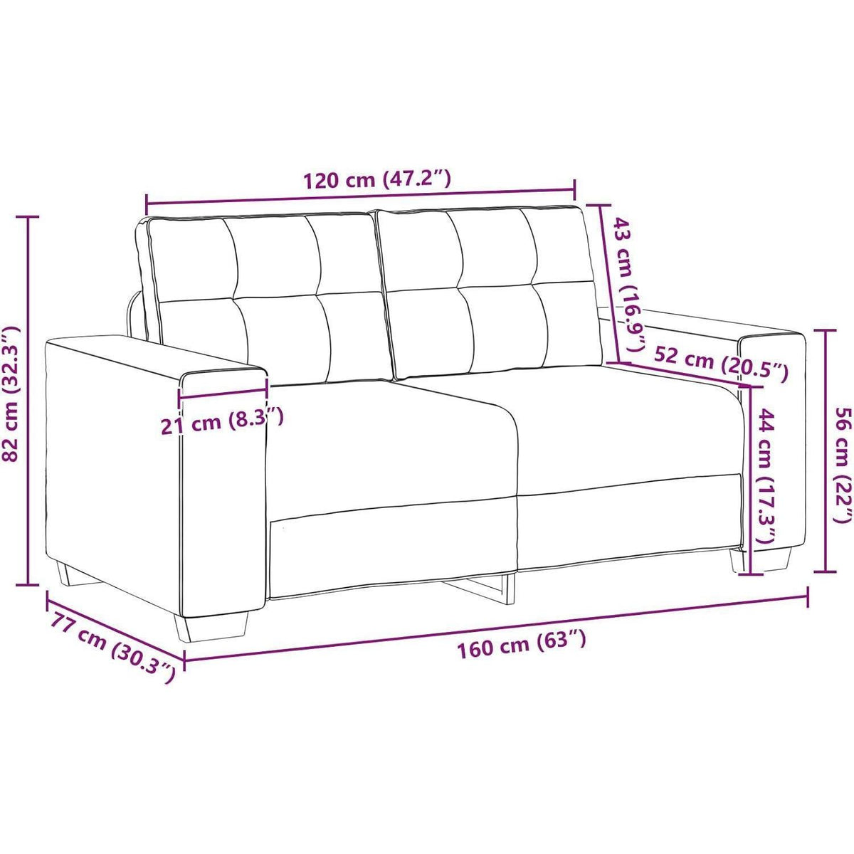 Weinrotes Samt-Sofa 120 cm – Zweisitzer mit Kissen