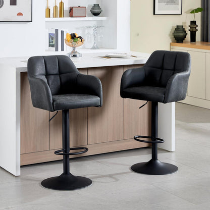 Moderner Barhocker 2er Set, höhenverstellbar & gepolstert in Lederoptik