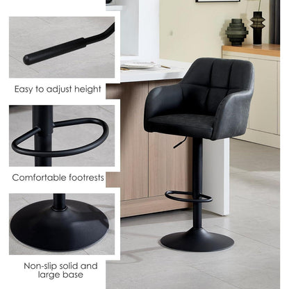 Moderner Barhocker 2er Set, höhenverstellbar & gepolstert in Lederoptik