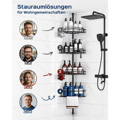 Teleskop Duschablage Eckregal 4-Stöckig Schwarz