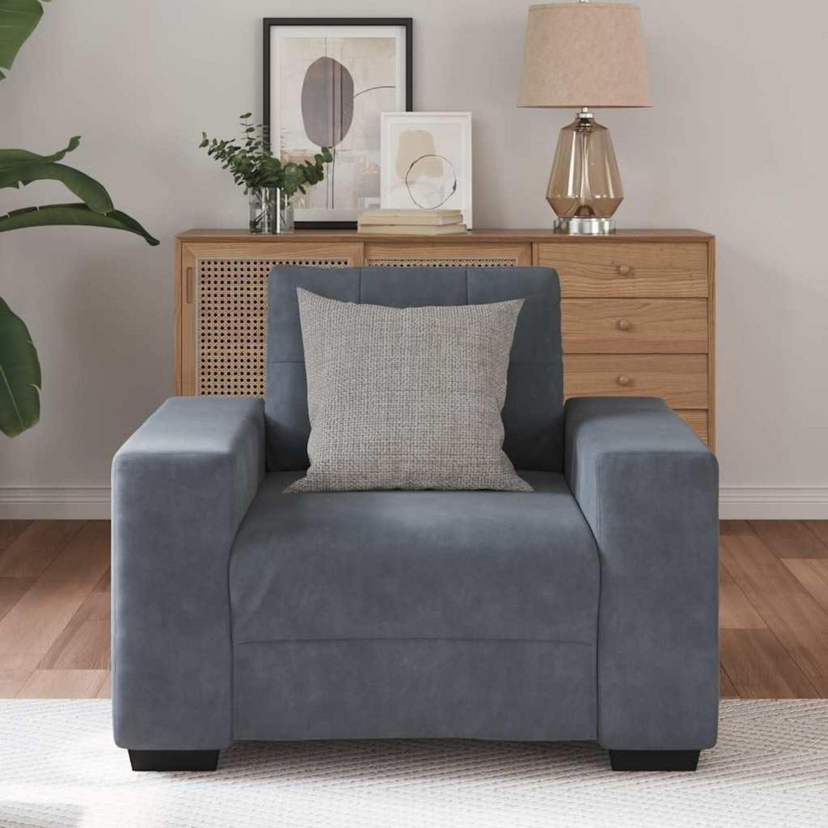 Samt Sessel Dunkelgrau – Modernes Sofa für Wohnzimmer & Loft
