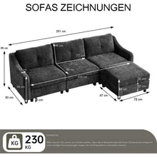 JIEXI Ecksofa mit Schlaffunktion – Grau, 3-Sitzer + Hocker