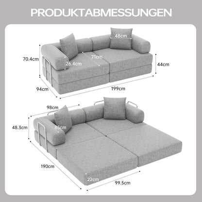 Klappsofa 199cm – Bequemer Futon & Modularer Loveseat Grau