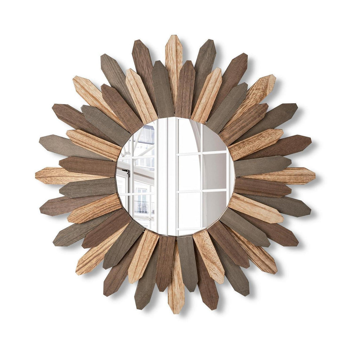 Rustikaler Wandspiegel Holz 48cm – Boho Sonnenschliff Spiegel