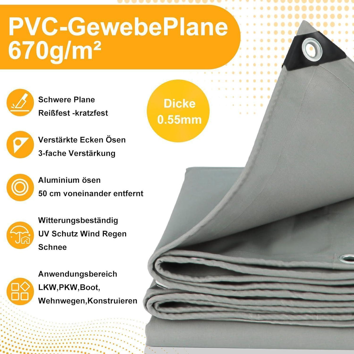 Abdeckplane Grau 3x4m – Wasserdicht, Reißfest & UV-Beständig