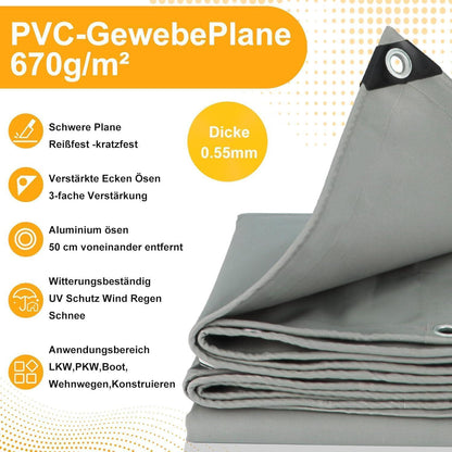 Abdeckplane Grau 2x4m – Wasserdicht, Reißfest & UV-Beständig