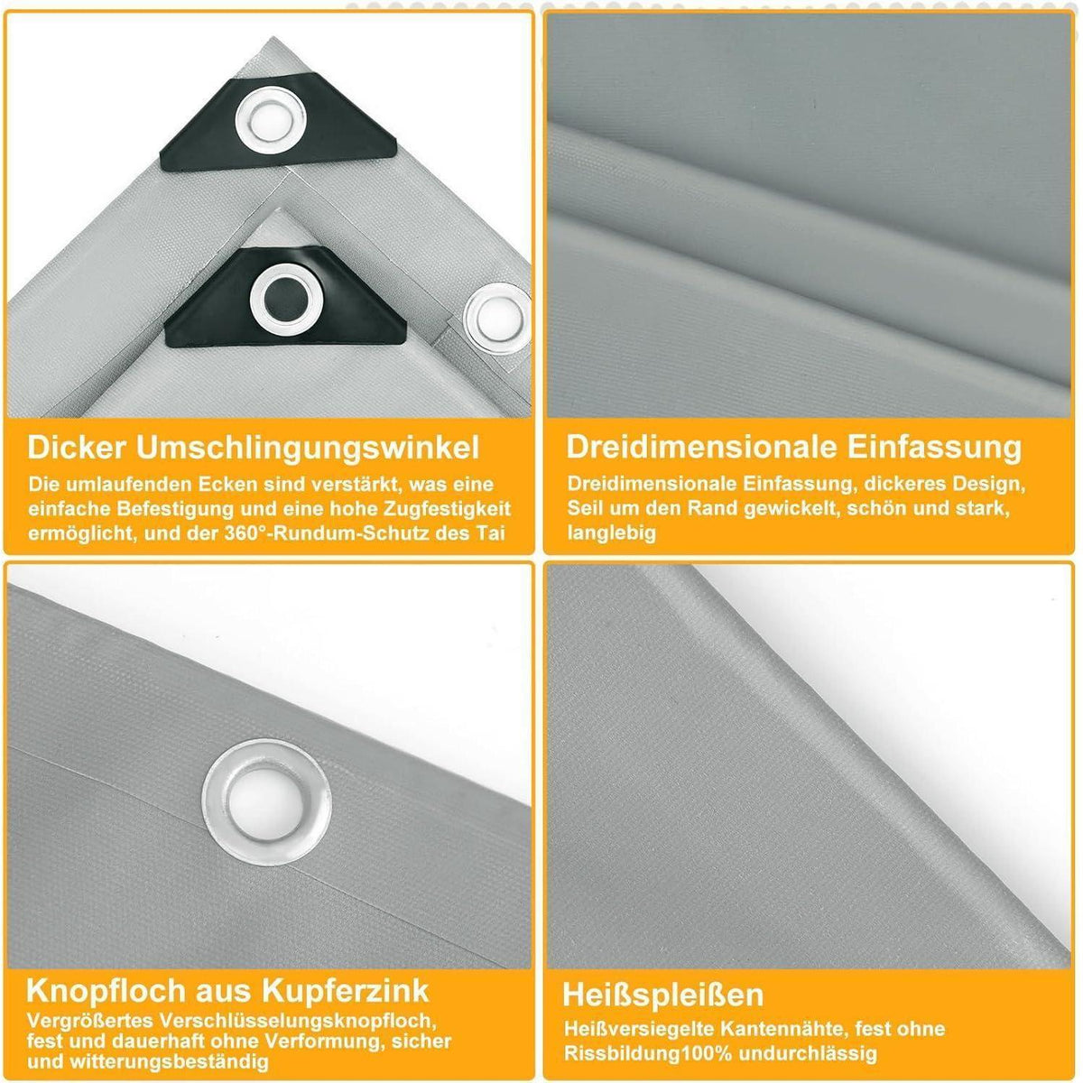 Abdeckplane Grau 2x4m – Wasserdicht, Reißfest & UV-Beständig