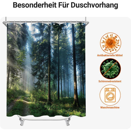 Duschvorhang Wald Dschungel 180x170 cm, Wasserabweisend, Waschbar
