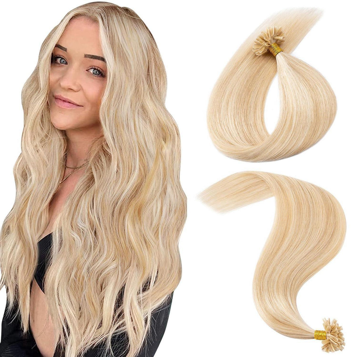 Echthaar Extensions Bondings 60 cm #18P613 Ascheblond/Blond
