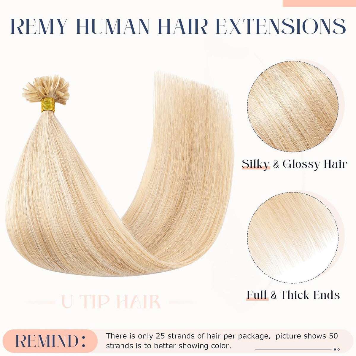 Echthaar Extensions Bondings 60 cm #18P613 Ascheblond/Blond