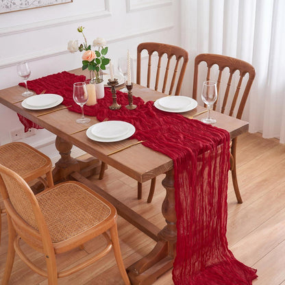 2x Tischläufer Boho Gaze 90x300cm Rot – Rustikale Tischdeko