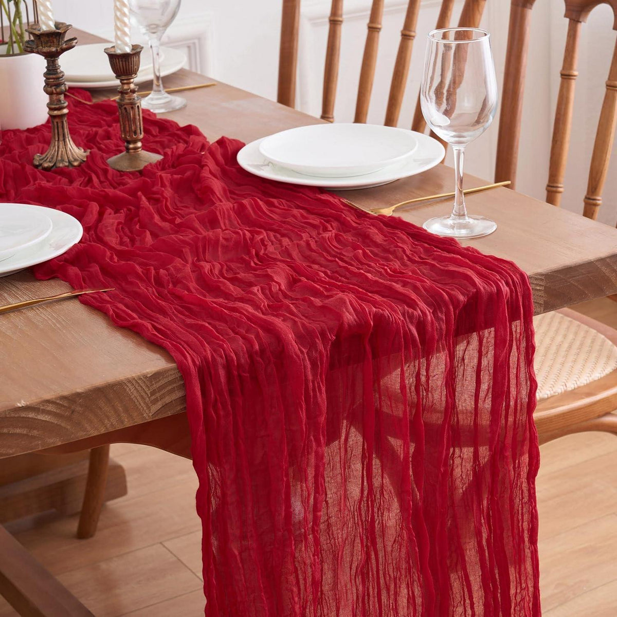2x Tischläufer Boho Gaze 90x300cm Rot – Rustikale Tischdeko