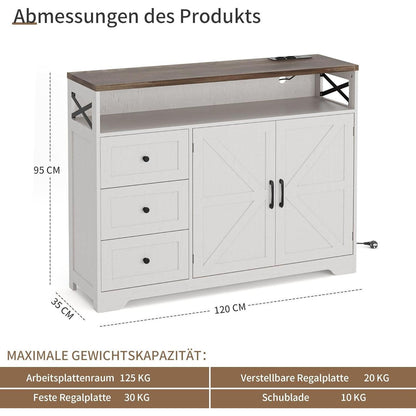 Cremeweißes Sideboard mit Schubladen & Regal – 120x35x95cm