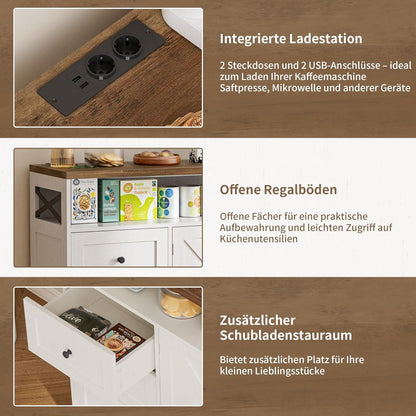 Cremeweißes Sideboard mit Schubladen & Regal – 120x35x95cm