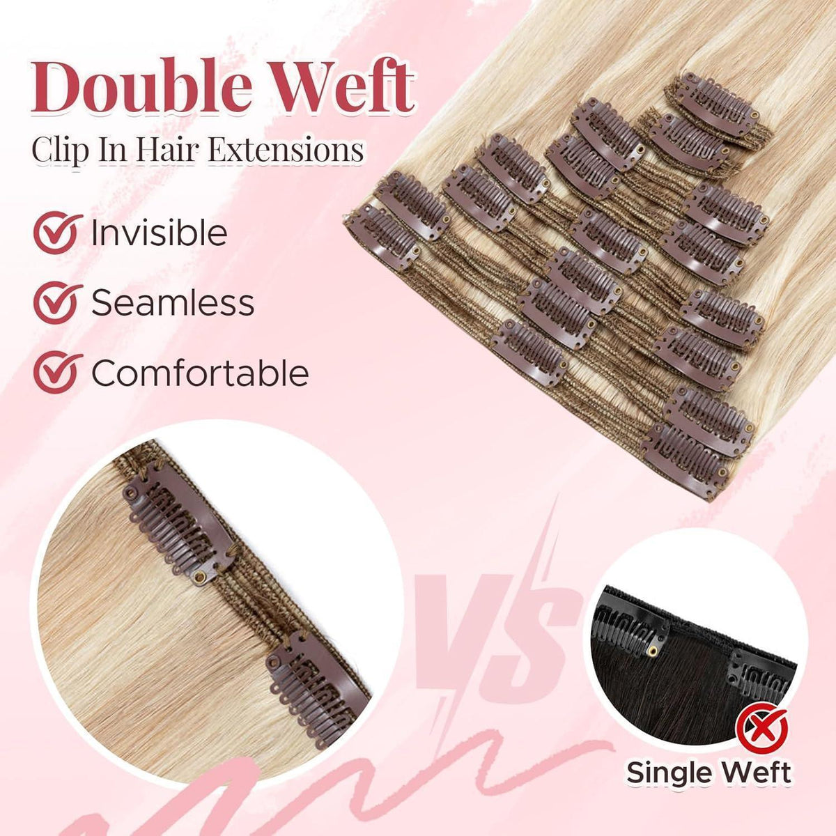 Clip In Haarverlängerung Echthaar 35cm Ascheblond/Blond