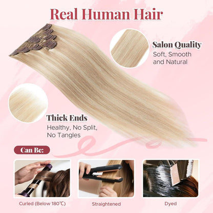 Clip In Haarverlängerung Echthaar 35cm Ascheblond/Blond