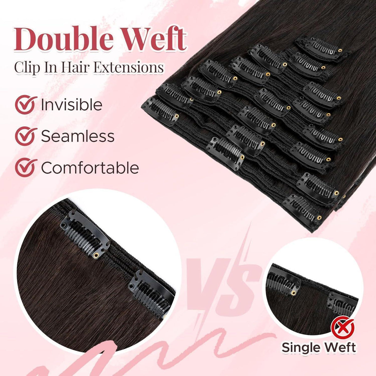 Clip In Haarverlängerung Echthaar Dunkelbraun 40cm (130g)