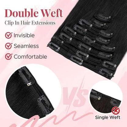 Clip In Haarverlängerung Echthaar Schwarz 35cm (120g)