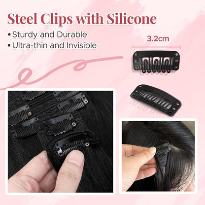 Clip In Haarverlängerung Echthaar Schwarz 35cm (120g)
