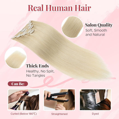 Clip In Haarverlängerung Echthaar Platinblond 35cm (120g)