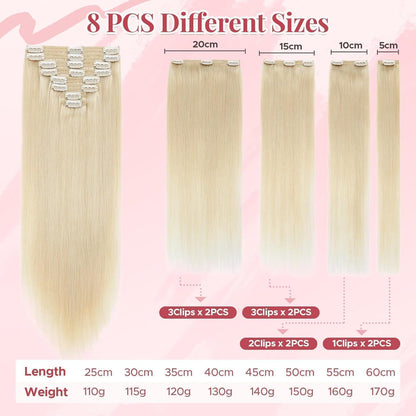 Clip In Haarverlängerung Echthaar Platinblond 35cm (120g)