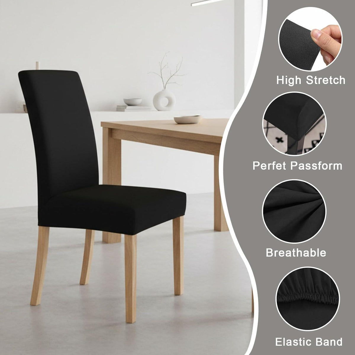 Stuhlhussen 6er Set Schwingstuhl Universal – Schwarz