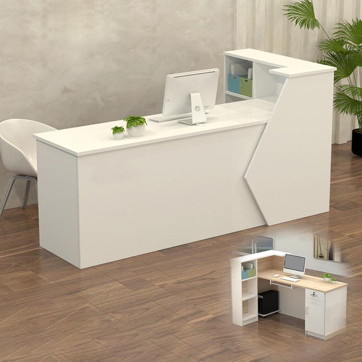 Rezeptionstheke Holz mit Stauraum – 160x60x100cm Weiß