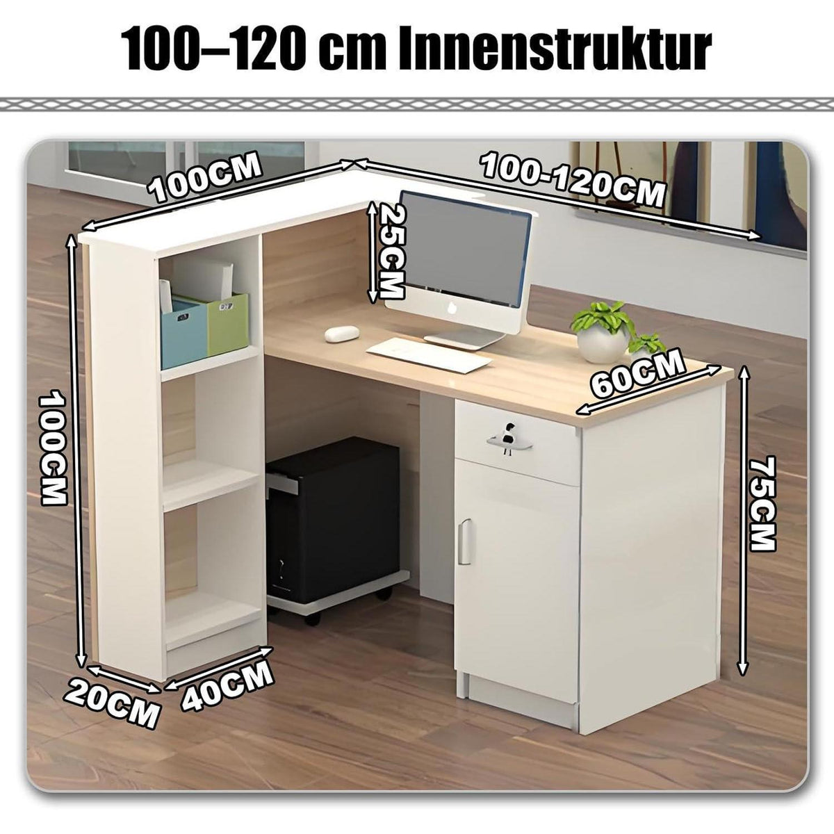 Rezeptionstheke Holz mit Stauraum – Weiß & Schwarz (100x60x100cm)