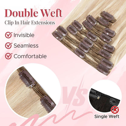 Clip In Haarverlängerung Echthaar 45cm Ascheblond/Blond 140g