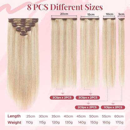 Clip In Haarverlängerung Echthaar 45cm Ascheblond/Blond 140g