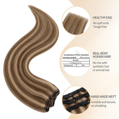 Echthaar Clip-in Extensions 50cm Schokoladenbraun/Dunkelblond