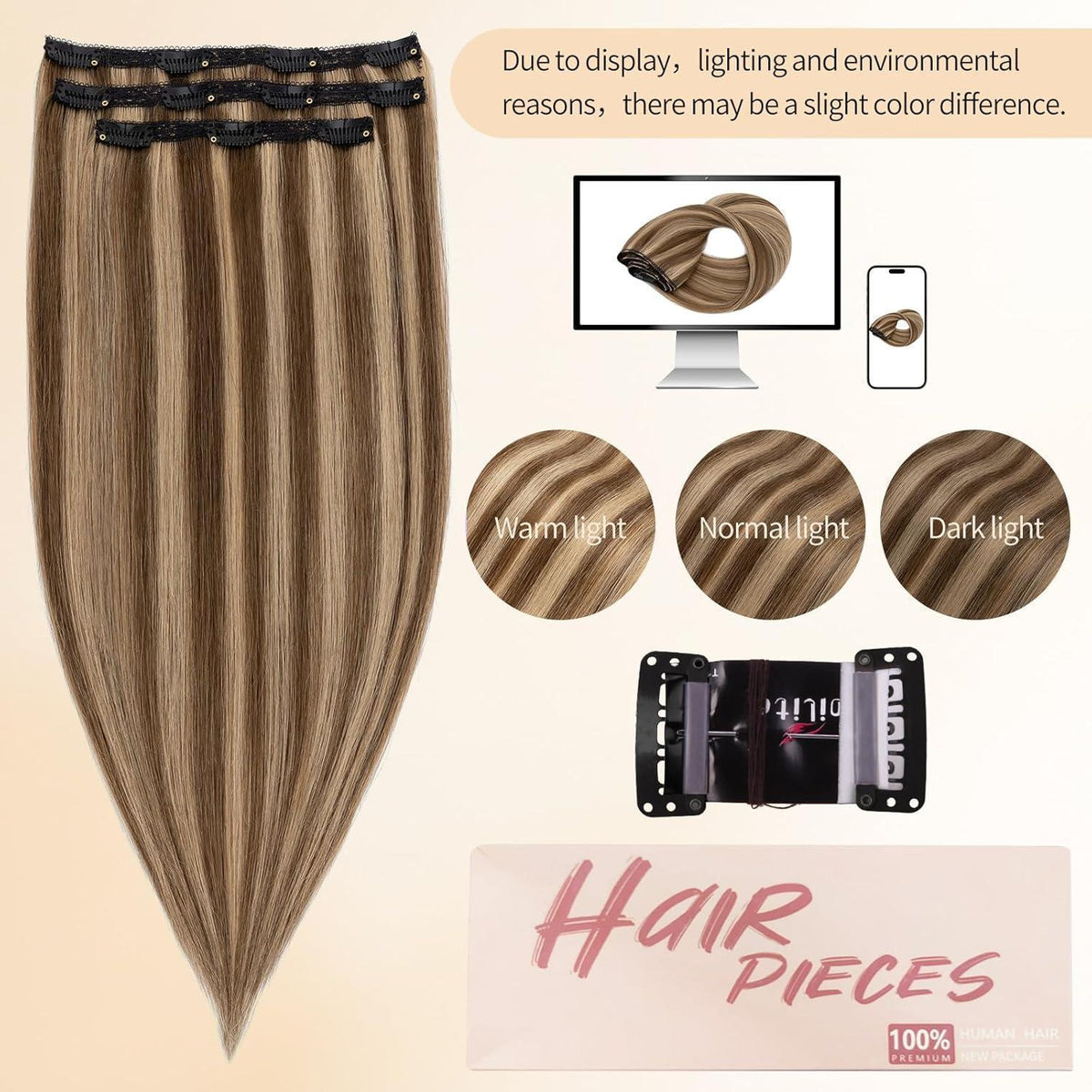 Echthaar Clip-in Extensions 50cm Schokoladenbraun/Dunkelblond