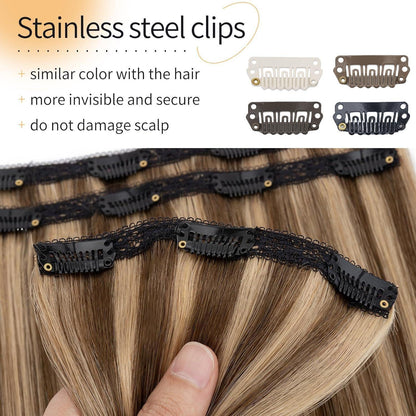Echthaar Clip-in Extensions 50cm Schokoladenbraun/Dunkelblond