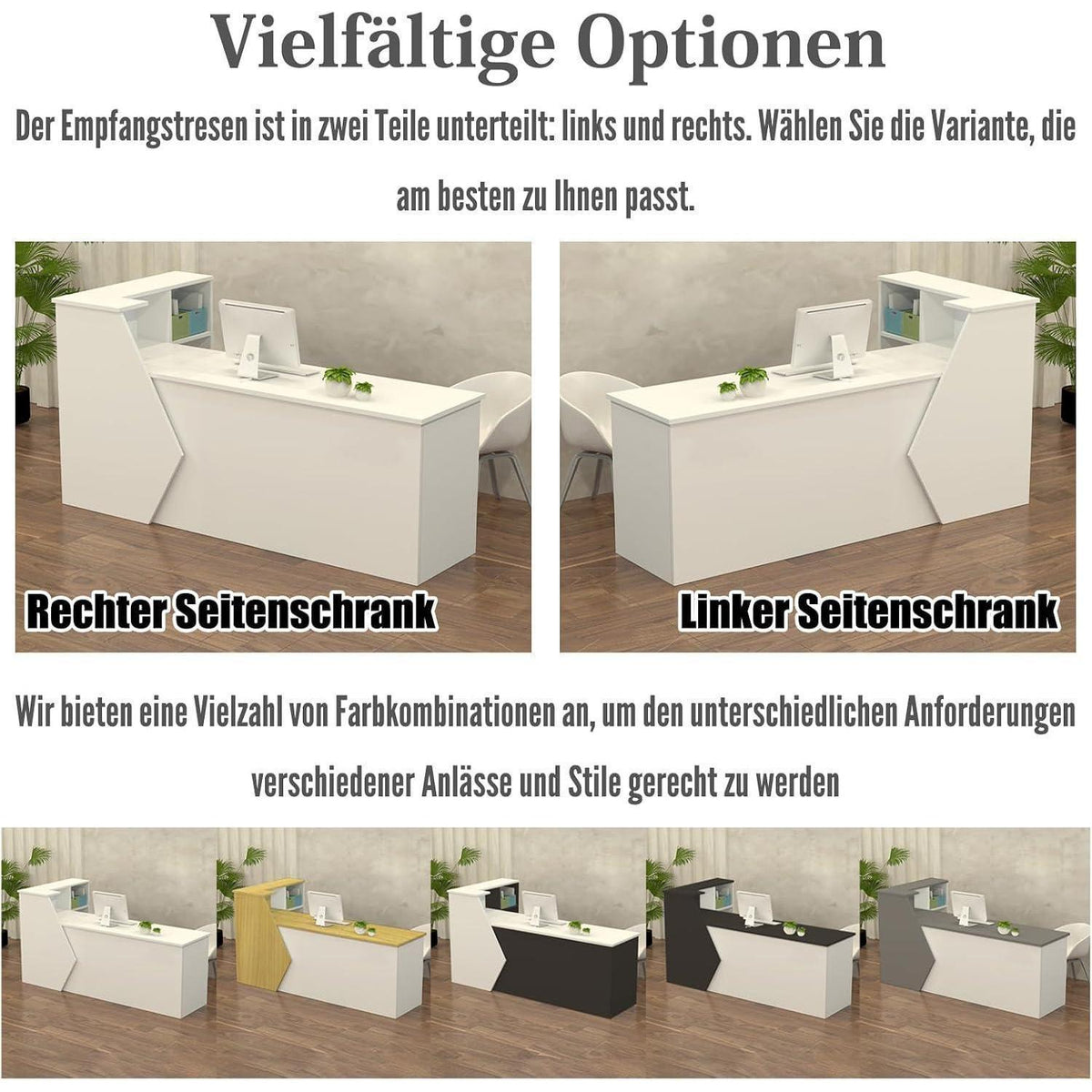 Rezeptionstheke Holz mit Stauraum – Weiß, 200x60x100cm
