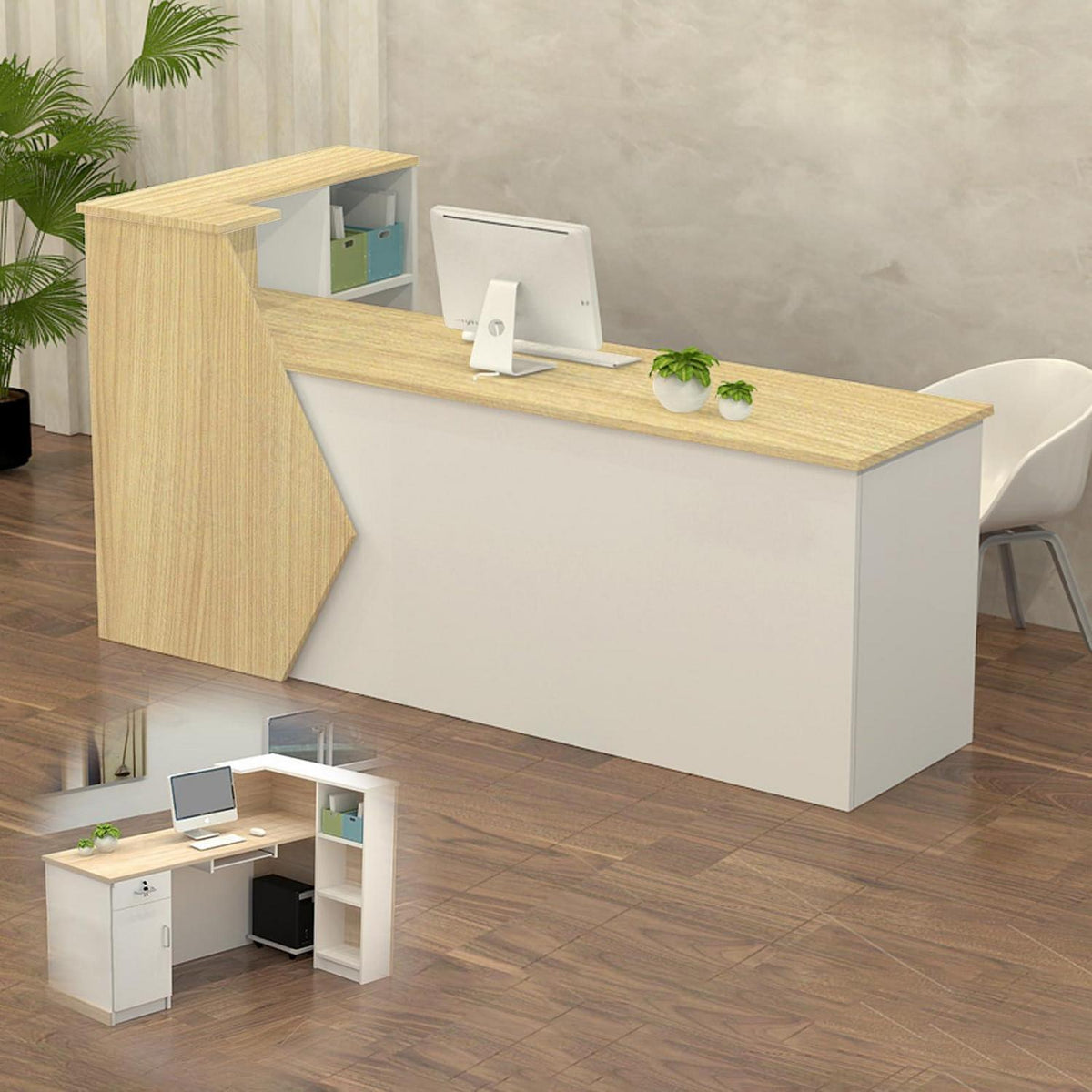 Rezeptionstheke Holz mit Stauraum – 160x60x100cm