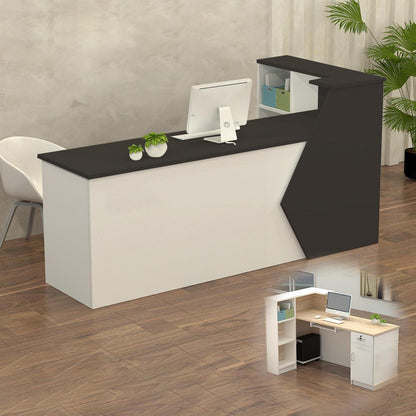 Rezeptionstheke Holz mit Stauraum – 140x60x100cm Schwarz Weiß