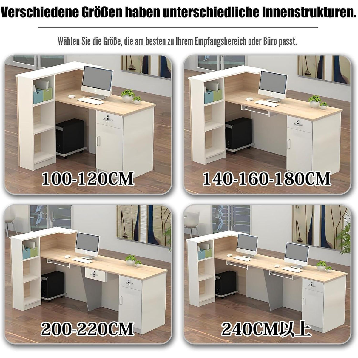 Rezeptionstheke Holz mit Stauraum – 220x60x100cm Weiß